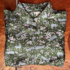 Collection silk twill button-up in jungle cat print (size 14)